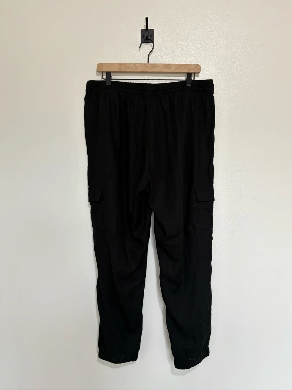 Banana Republic Linen Blend High Rise Pull-On Cargo Jogger Pant Black Large